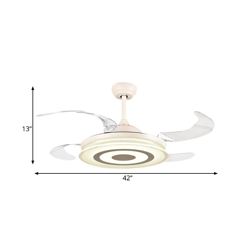 42" Width Simple Round Fan Lighting LED Acrylic Semi Flush Ceiling Light in White for Living Room, 4 Clear Blades