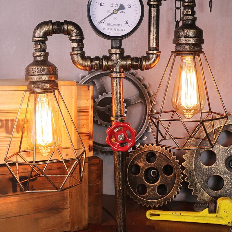 Metal Antiqued Bronze Table Light Water Pipe Creative Steampunk Style Nightstand Lamp