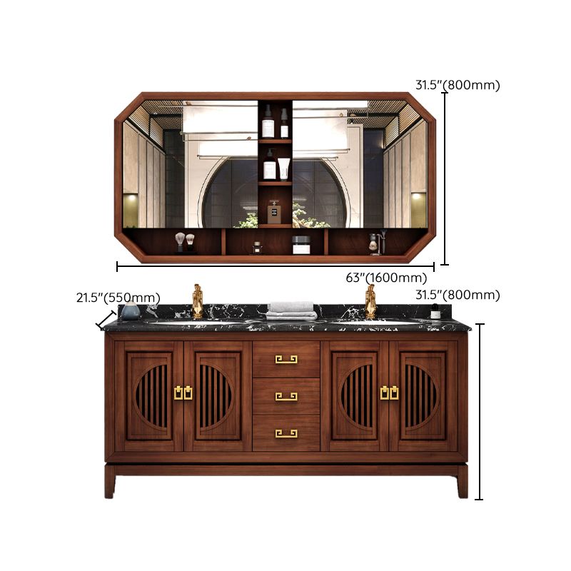 Vintage Bathroom Vanity Sink Wooden Round Ceramic Sink Drawer Vanity Sink with Faucet