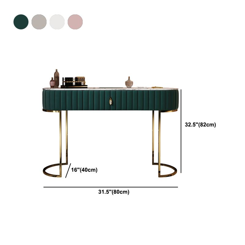 Metal Mirrored Vanity Desk with 1 Drawer Marble Top Dressing Table