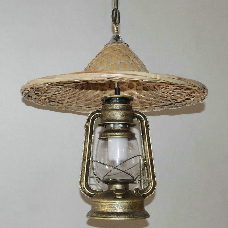 Black / Bronze / Copper Kérosène Pendant Verre transparent rustique 1 Plafond de tête Lumière avec coolie Hat déco