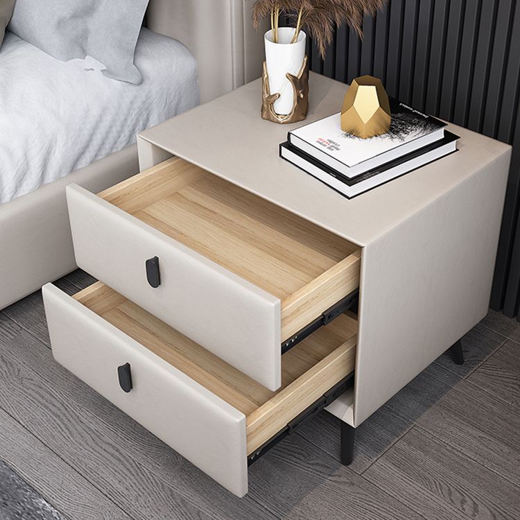 Wooden and Leather Bedside Table Modern Minimalist Bedside Cabinet with Drawers