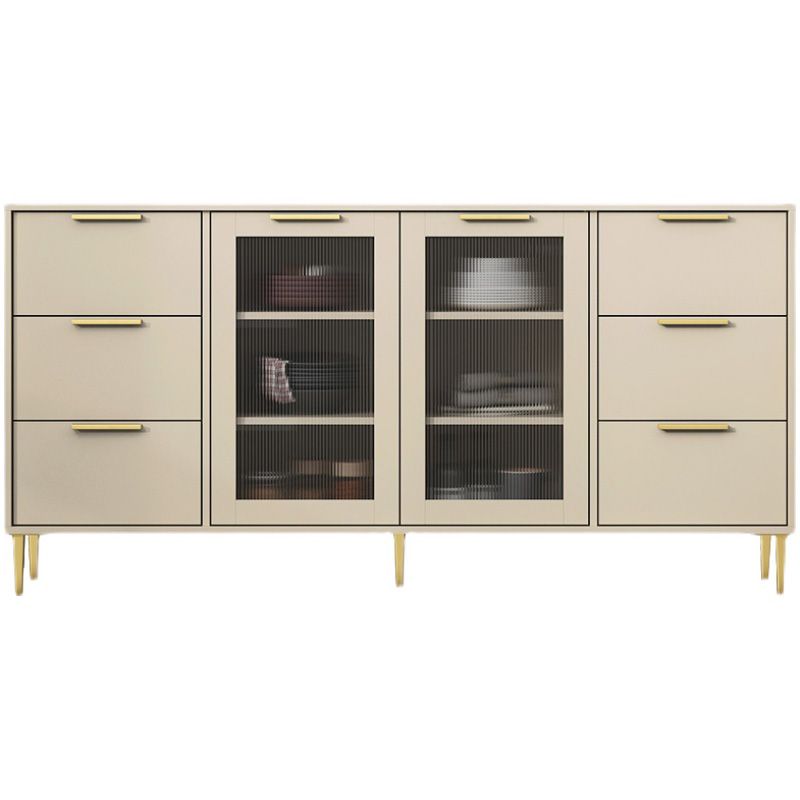 Glam Engineered Wood Sideboard Glass Doors Sideboard with Gold Legs