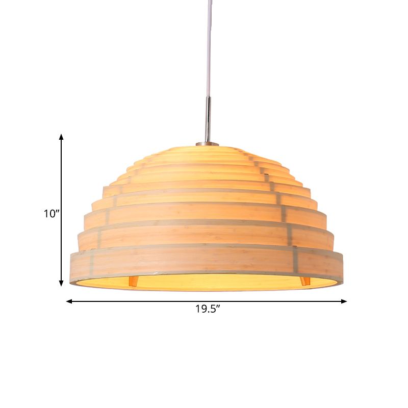 Luce sospesa emisferica increspata Minimalista in legno minimalista Single soggiorno Ciondolo in beige