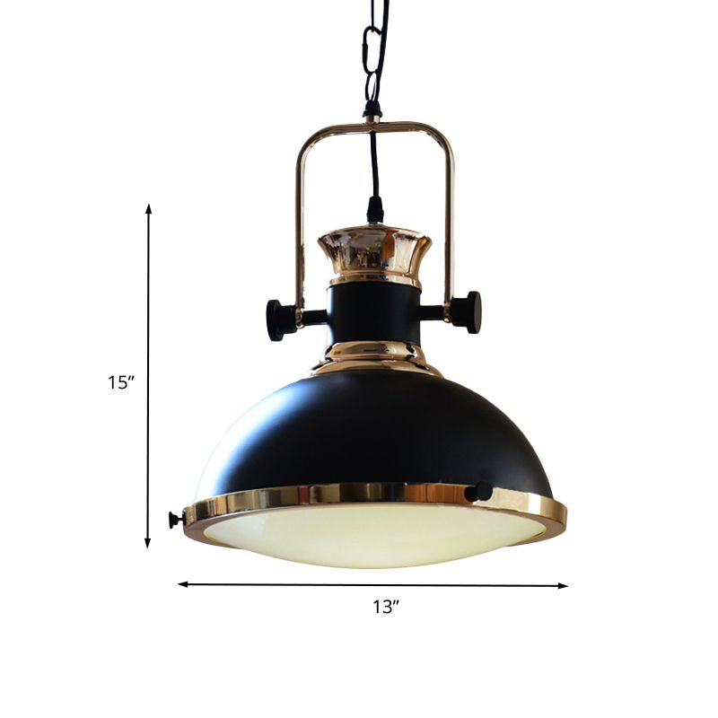 Metal Black Finish Ceiling Light Fixture Dome 1 Light Vintage Hanging Lamp Kit with Adjustable Handle