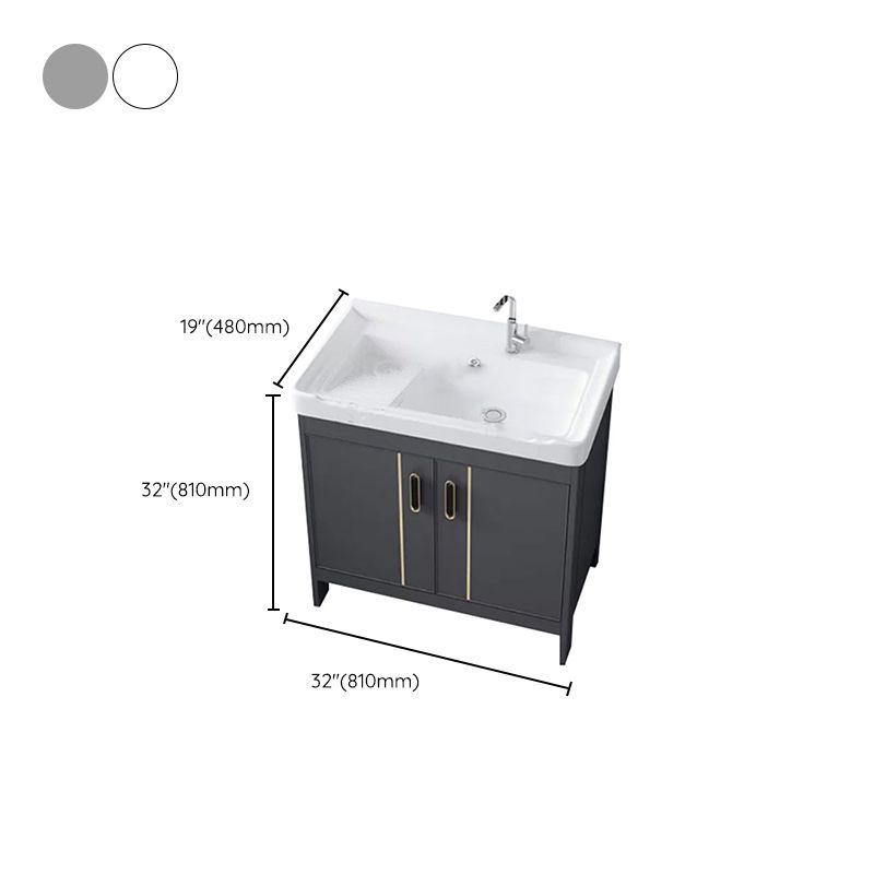 Metal Bathroom Vanity Set 2 Doors Freestanding Rectangle Single Sink Bathroom with Mirror