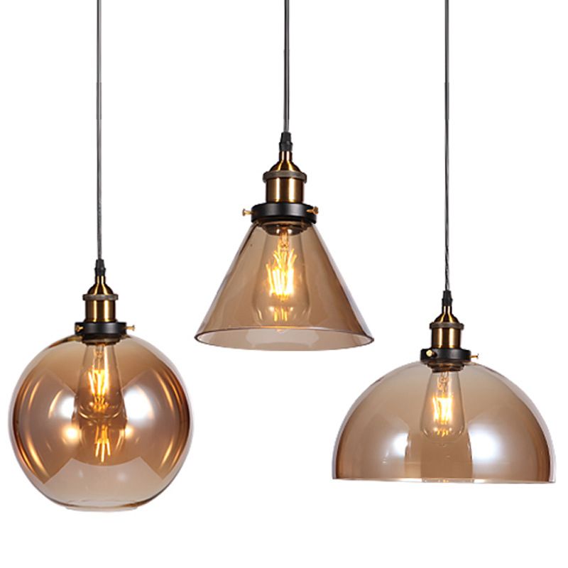 Clear Glass Shade Hanging Ceiling Light  Industrial Vintage Brass 1 Light Restaurant Down Lighting