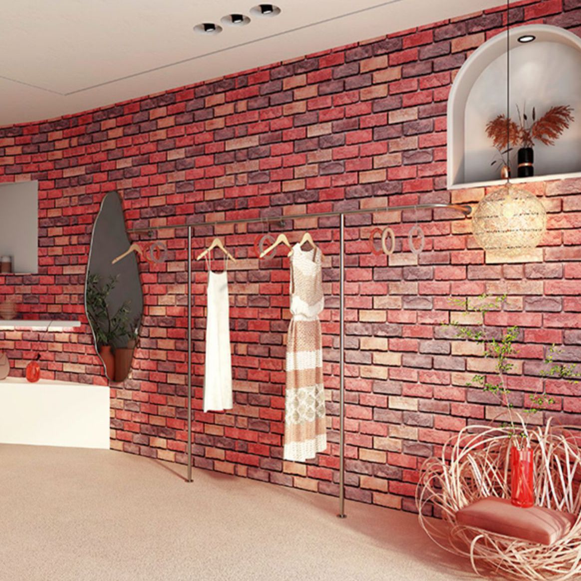 Industrial Wall Plank Brick Print Bathroom and Living Room Wall Panels