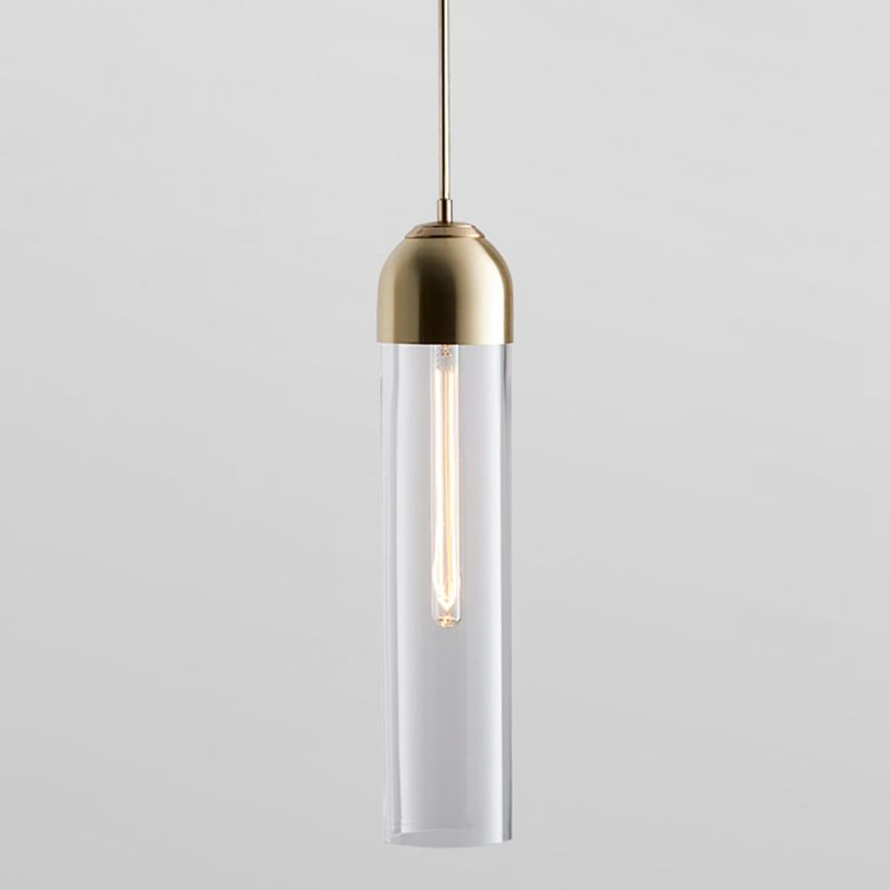 17.7" Height Minimalist Hanging Light Tube-shaped Glass 1 Light Bedside Mini Pendant Light with 47" Adjustable Cord