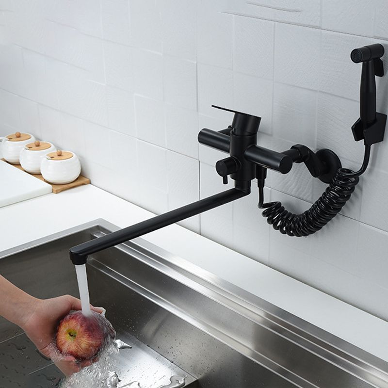 Low Profile Bridge-Style Kitchen Faucet 304 Stainless Steel Swivel Spout with Side Spray