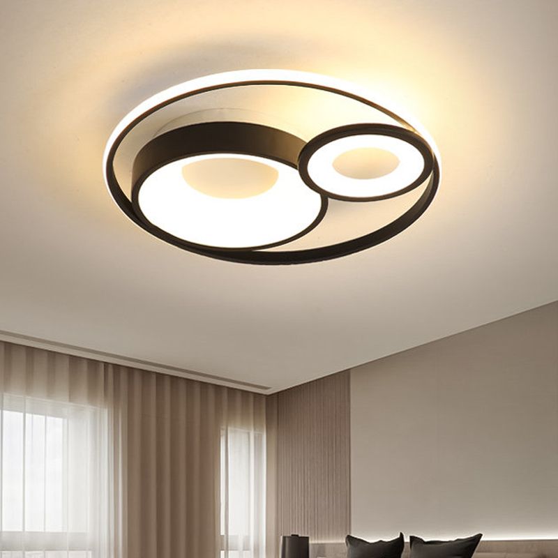 3 Circles Hotel Ceiling Lighting Metallic Nordic 16"/19.5" Wide LED Flush Mount Fixture in Warm/White Light, Black/White