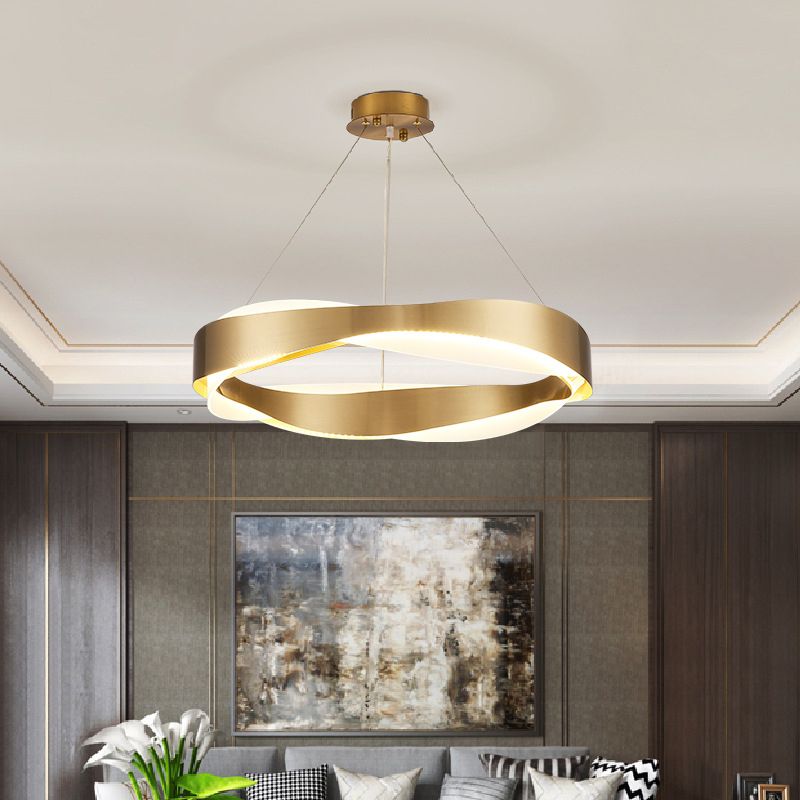 1-Light Suspension Light Postmodern Ring Shape Metal Chandelier Light Fixtures in Gold