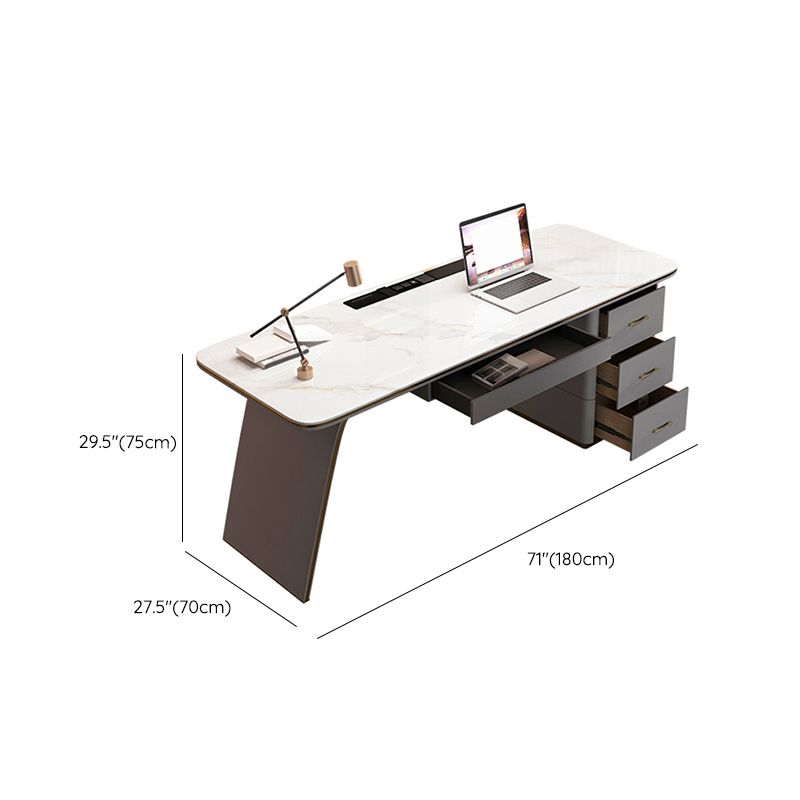 Modern Stone Office Desk Rectangular Shape Task Desk with 4-Drawers in White