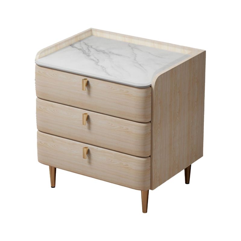 Modern Stone Top Bed Nightstand Solid Wood Faux Leather Drawer Storage Night Table