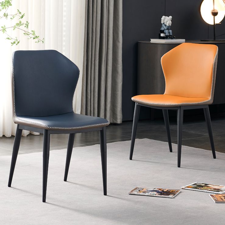 Contemporary Armless Dining Chairs Black Metal Legs Wingback Side Chair