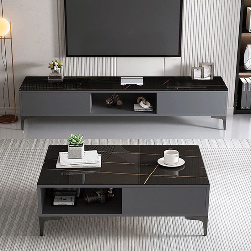 15.7" H Glam TV Cabinet Glass Top Media Console TV Stand with 2 Doors