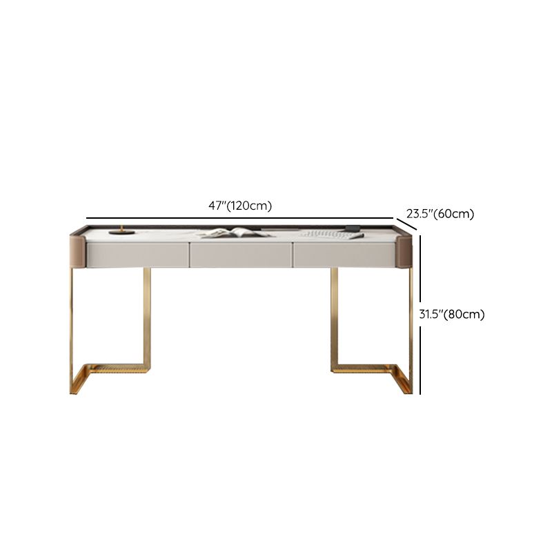 Stone Curved Writing Desk Glam 29.53" Tall Office Desk with Drawers