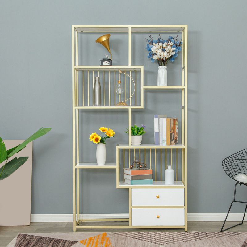 Metal and Wooden Etagere Shelf Bookcase Vertical Open Glam Bookshelf for Home