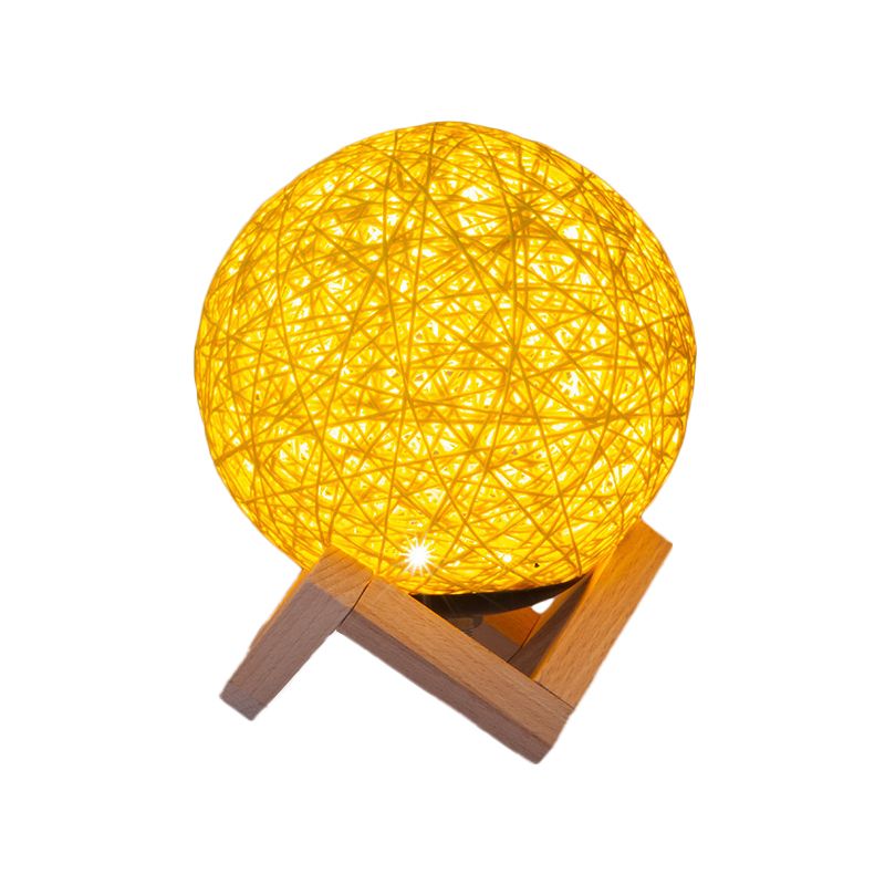 Globe Bamboo Night Lamp Contemporary 1 Light Yellow Finish Table Lighting with Wooden Base