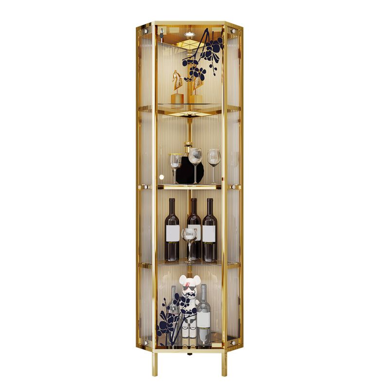 Contemporary Glass Doors Curio Cabinet Metal Storage Cabinet with Lighting