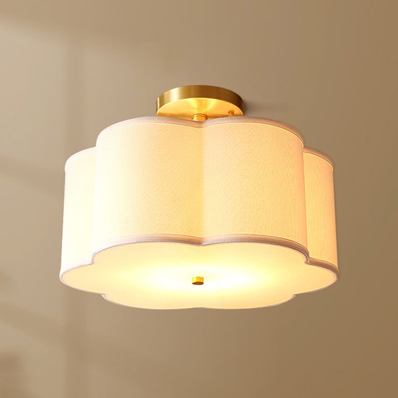 American Style Ceiling Light Geometry Shape Ceiling Lamp with Fabric Shade for Bedroom