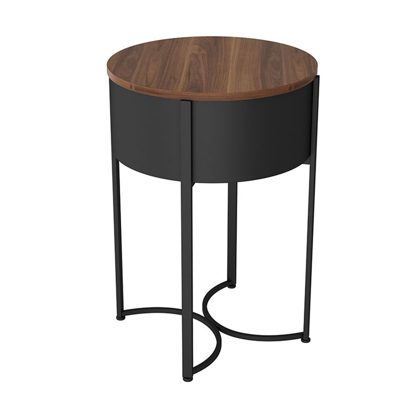 Modern Imitation Wood Nightstand Modern Metal Round Accent Table Nightstand with Legs