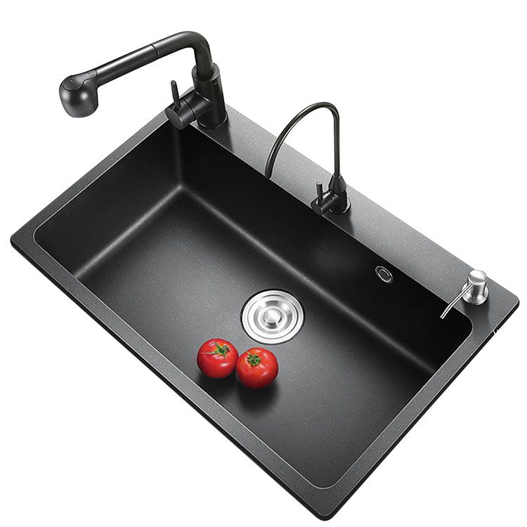 Black Quartz Sink Overflow Hole Detail Overflow Hole Kitchen Sink with Faucet