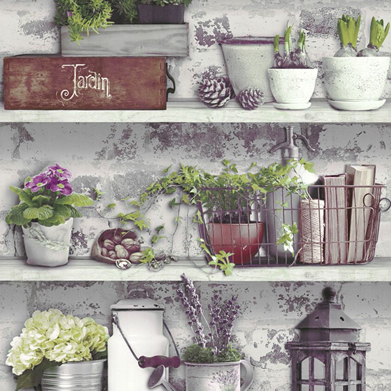 Fresh Plants Store Non-Pasted Wallpaper, 20.5 in x 33 ft, Pastel Purple