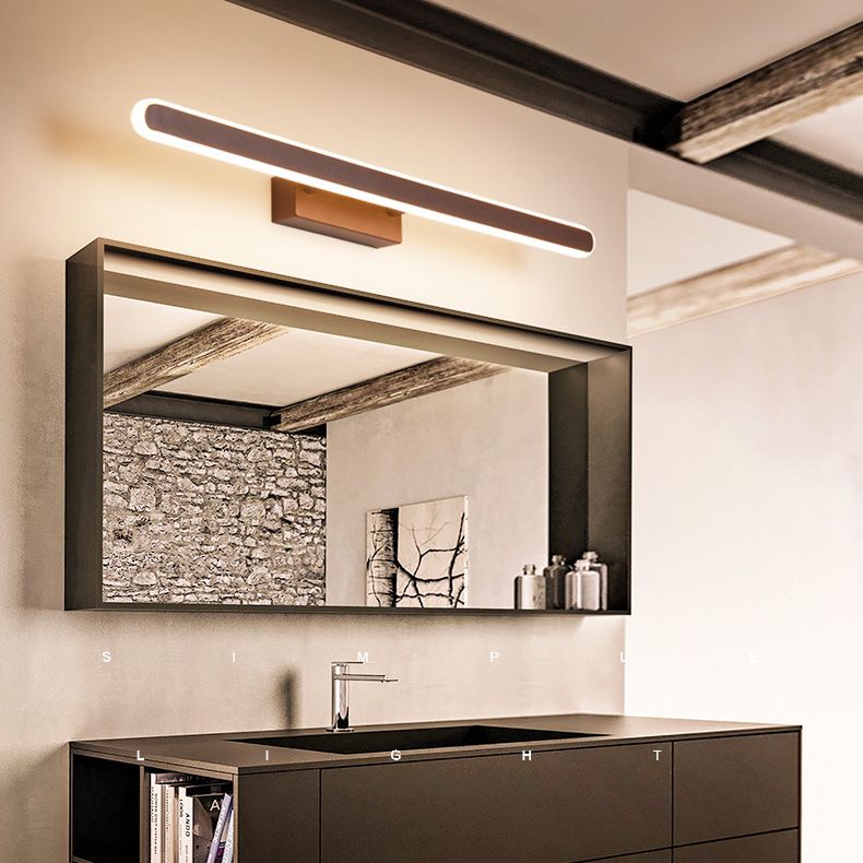 Modern Style Mirror Cabinet Bathroom Wall Lights Brown Metal Linear Shade LED Ambient Vanity Lighting