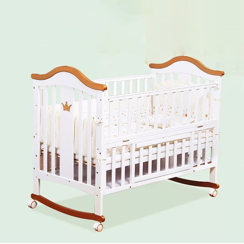 Scandinavian Crib with Storage with Casters/Wheels Wood Nursery Crib