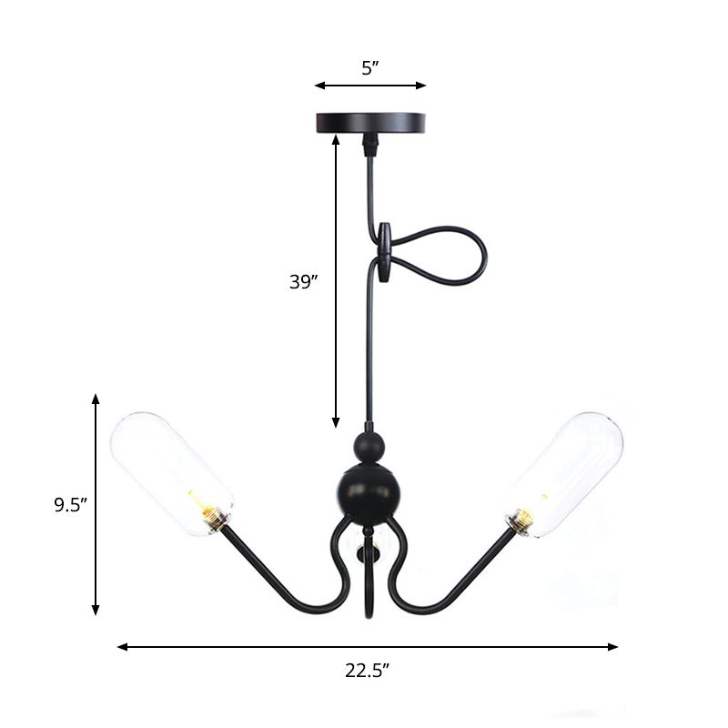 Iluminación de araña ovalada vintage ámbar/vidrio transparente 3 cabezas lámpara de techo de sala de estar con cable ajustable en negro/cromo