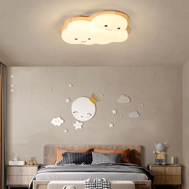 Wooden Ceiling Mount Light Modern LED Ceiling Light with Acrylic Shade for Bedroom