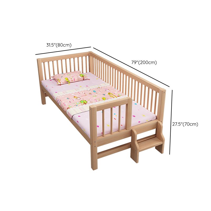 Scandinavian Solid Wood Toddler Bed Headboard Kids Bed with Guardrail