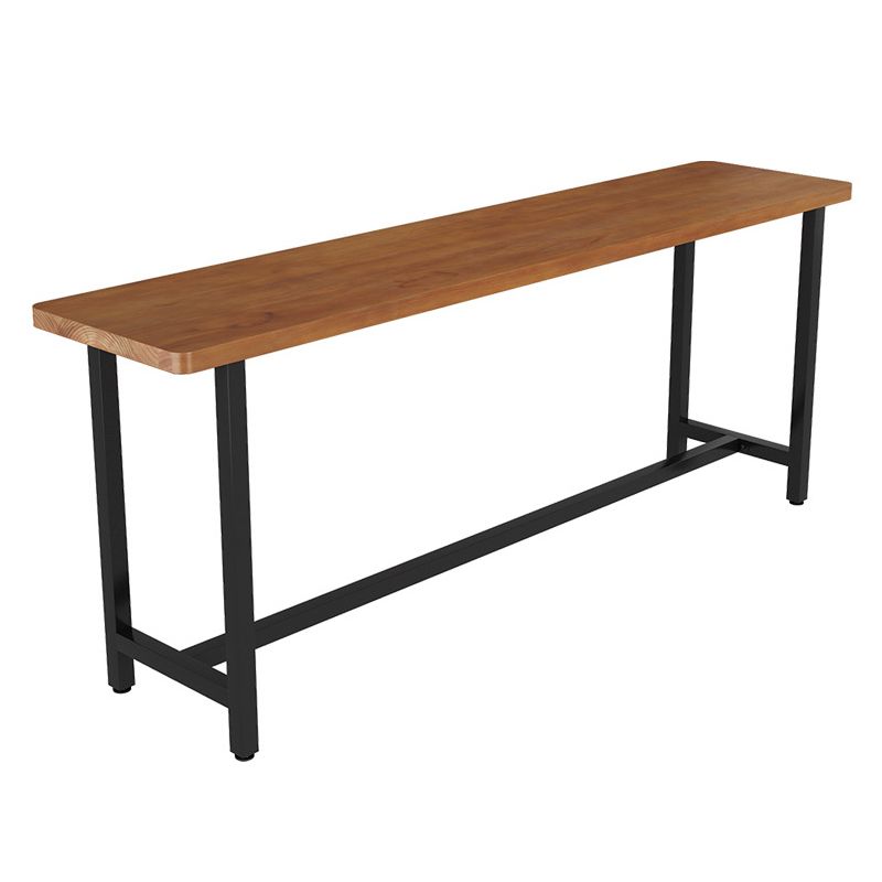 Brown Pine Wood Top Bar Table Industrial Pub Table with Metal Trestle