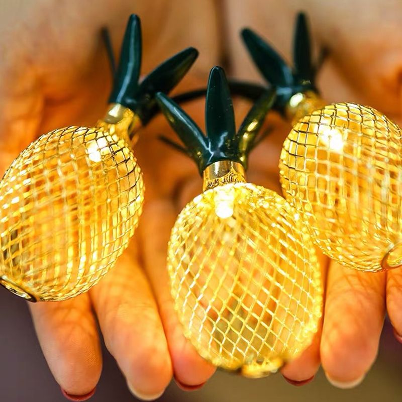 Artistic Pineapple LED Fairy Lamp Metallic Backyard Battery String Light in Yellow