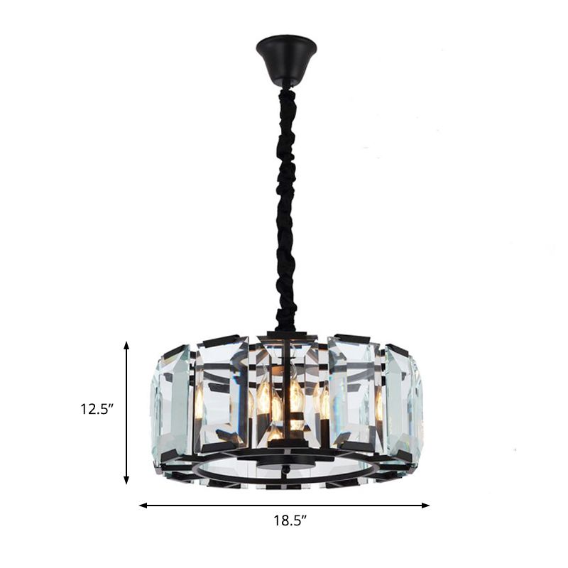 Drum Ceiling Light Fixture Antique Style Crystal Block 4 Lights Black Chandelier Light for Bedroom