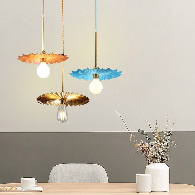 Metal Pleated Shade Pendant Lighting Macaron Style 1-Light Suspension Light