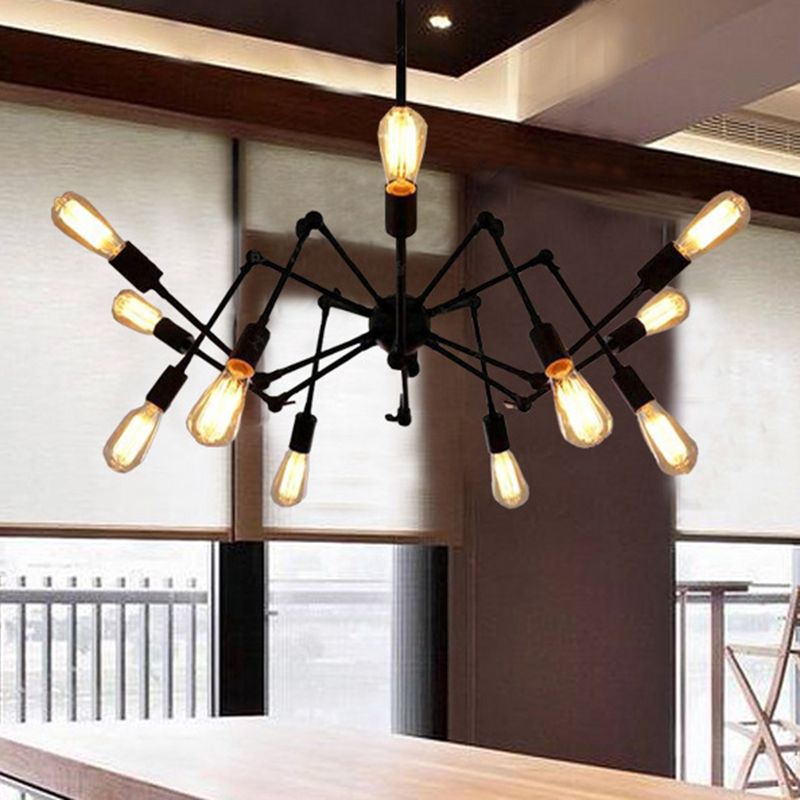 Black Retro Industrial Style Chandelier Light Wrought Iron Living Room Multi Light Pendant Light