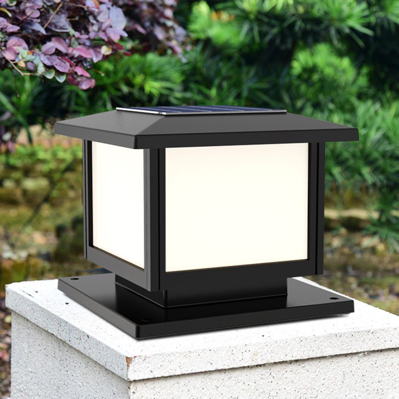 Solar Energy Pillar Lamp LED Outdoor Light with Acrylic Shade for Patio