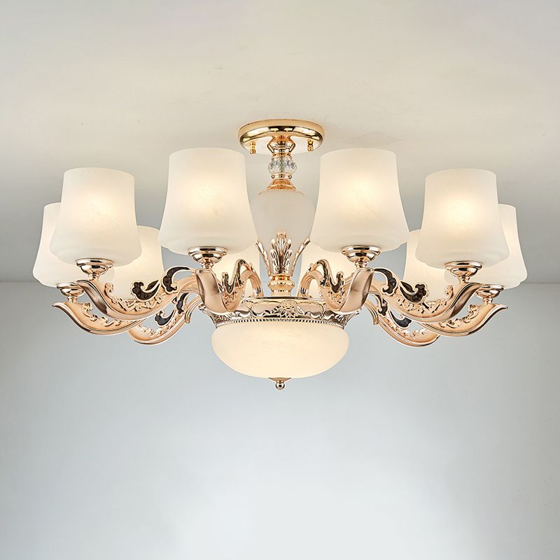 Retro Tapered Shade Chandelier Light White Glass Pendant Light Fixture for Living Room