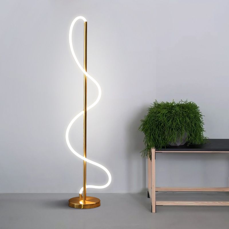 Glass Spiral Standing Lamp Minimalist LED Gold Floor Reading Lighting in Warm/White Light