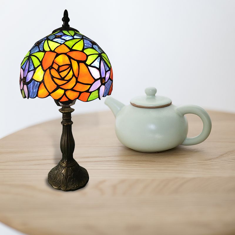 Sunflower Table Lighting Stained Glass 1 Light Lodge Tiffany Style Decorative Table Lamp in Orange-Purple/Orange-Green/Orange-Blue