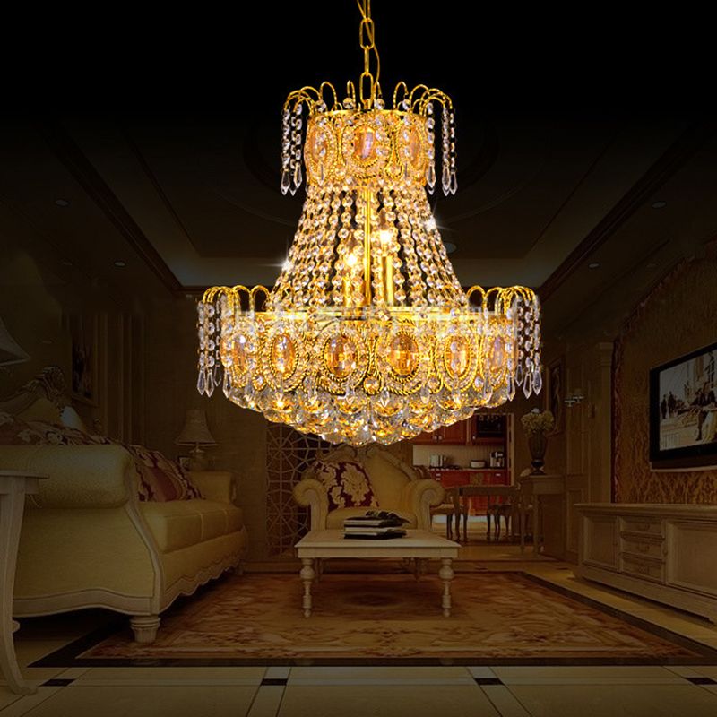 Crystal Fared suspendu plafond Light moderne 5 lumières Gold Chandelier Light pour le salon