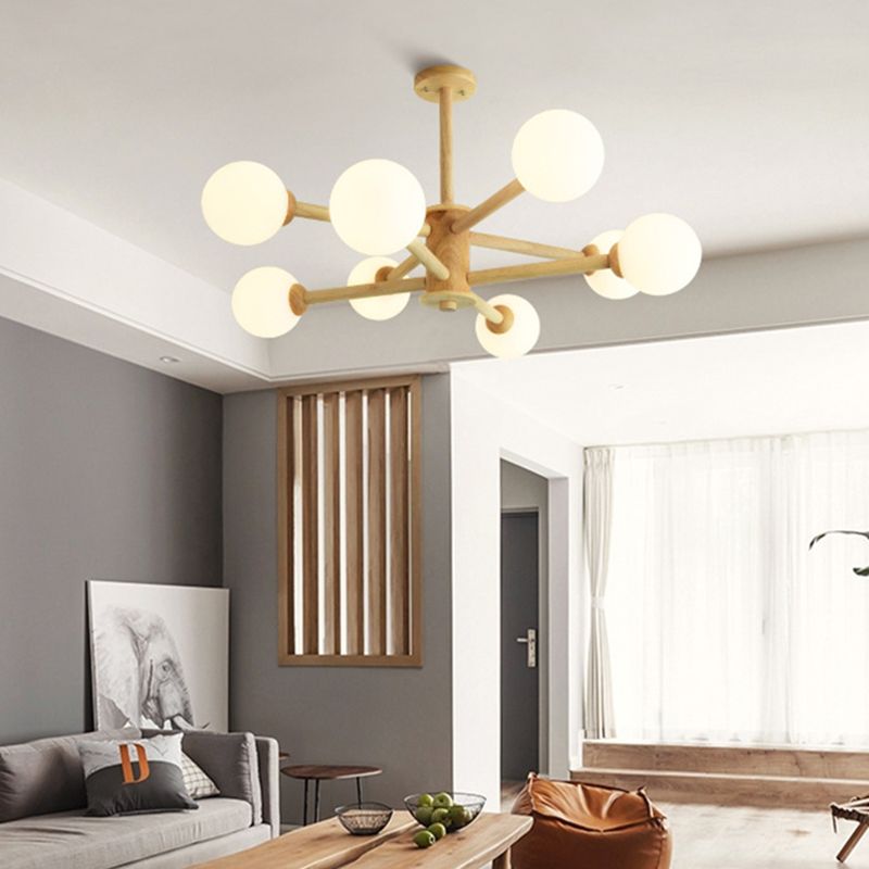 Wood Globe Chandelier Pendant Light Simple Style Hanging Light Fixture