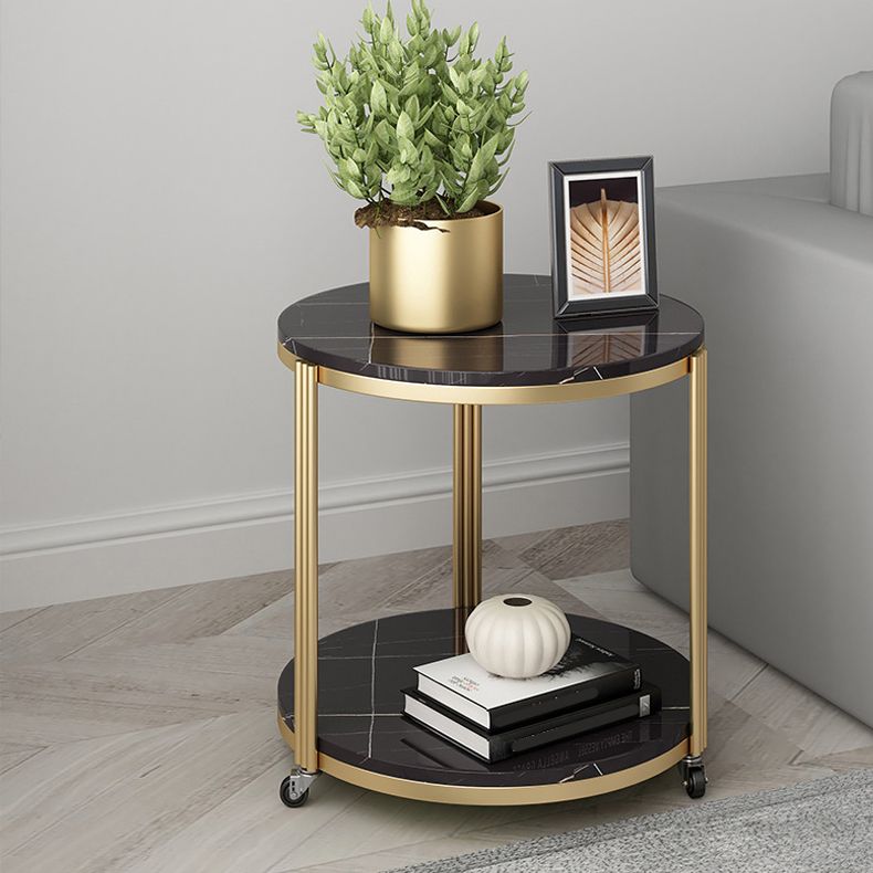 Glam Stone Night Table 21.65" Tall Bedside Cabinet with 2 Shelves