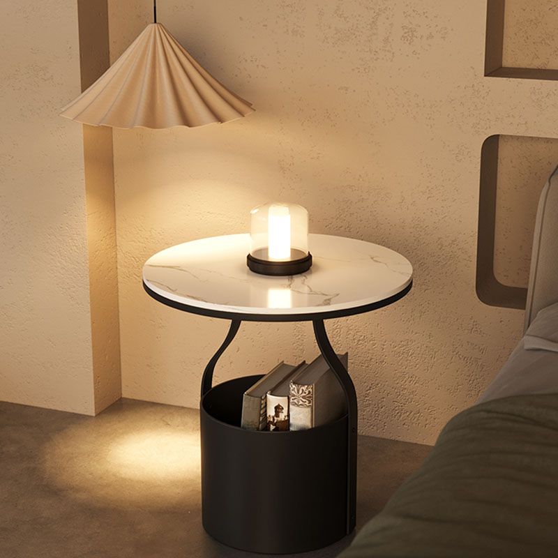 Contemporary Open Storage Bedside Cabinet Stone Accent Table Nightstand for Bedroom