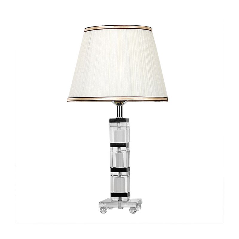 Pleated Shade Fabric Nightstand Lamp Simple Single Head Bedroom Table Light in White with Crystal Base