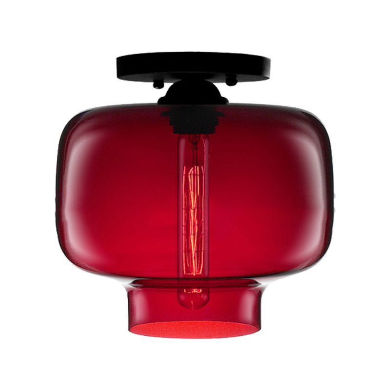 Moderne Rot/Himmelblau/Bernstein/Rauchgrau/Kaffee Laterne Flushmount Glühlampe 1 Birne Flush Mount Lampe mit Glasschirm in Schwarz