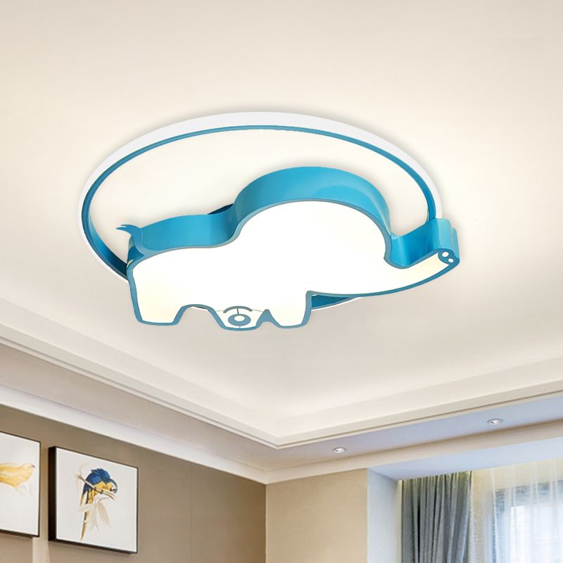 Cartoon LED Flush Ceiling Light Blue Car/Elephant/Violin Flush Mounted Lamp with Acrylic Shade for Nursery