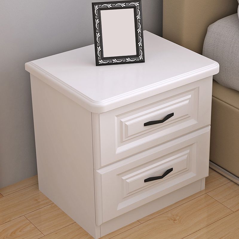 Scandinavian Drawers Included Accent Table Nightstand in White Wood